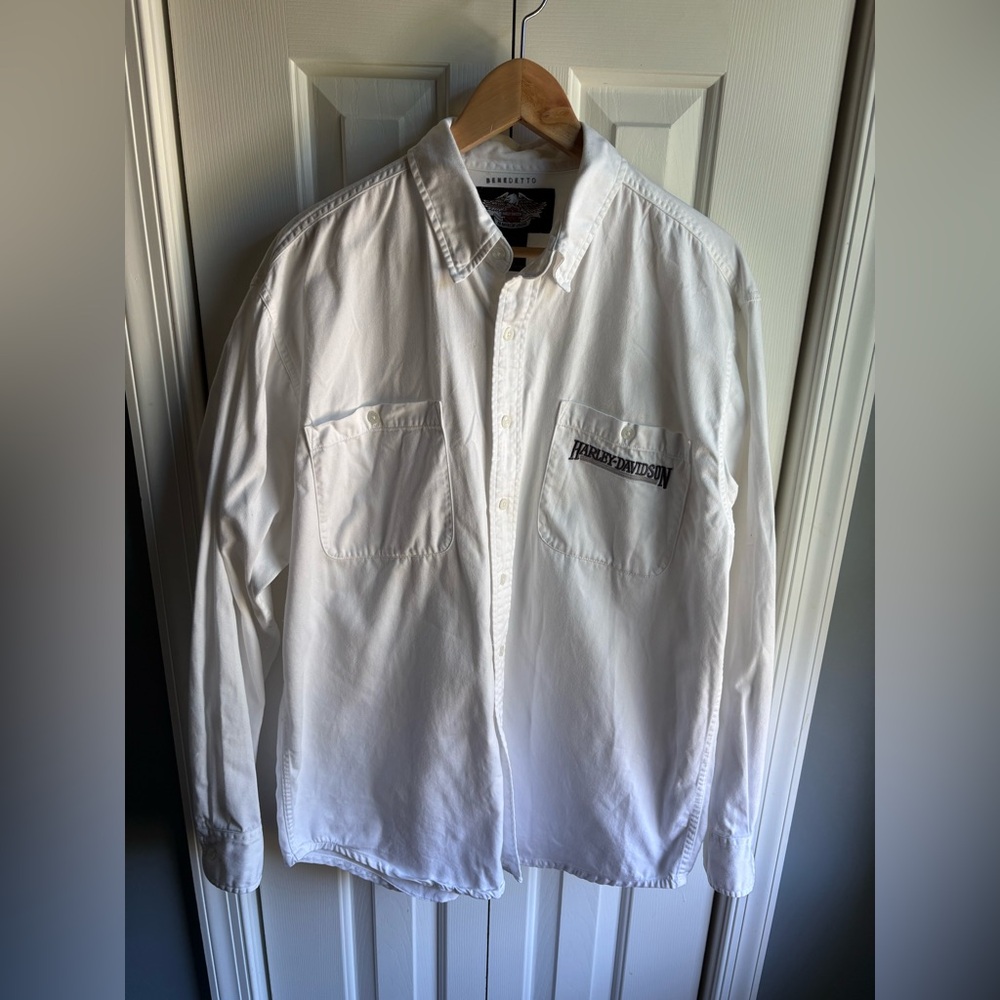 Harley Davidson Mens White Long Sleeve Button Down Shirt Size Large *READ